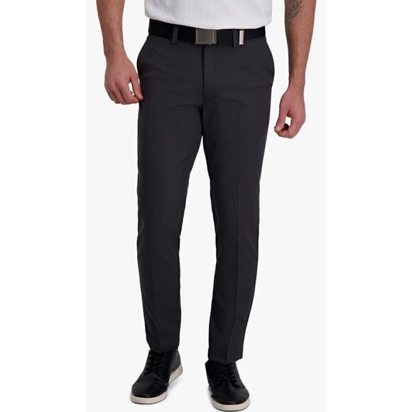 HAGGAR Men's Cool Right Performance Flex Solid Slim Fit Flat Front Pant - Picture 1 of 6